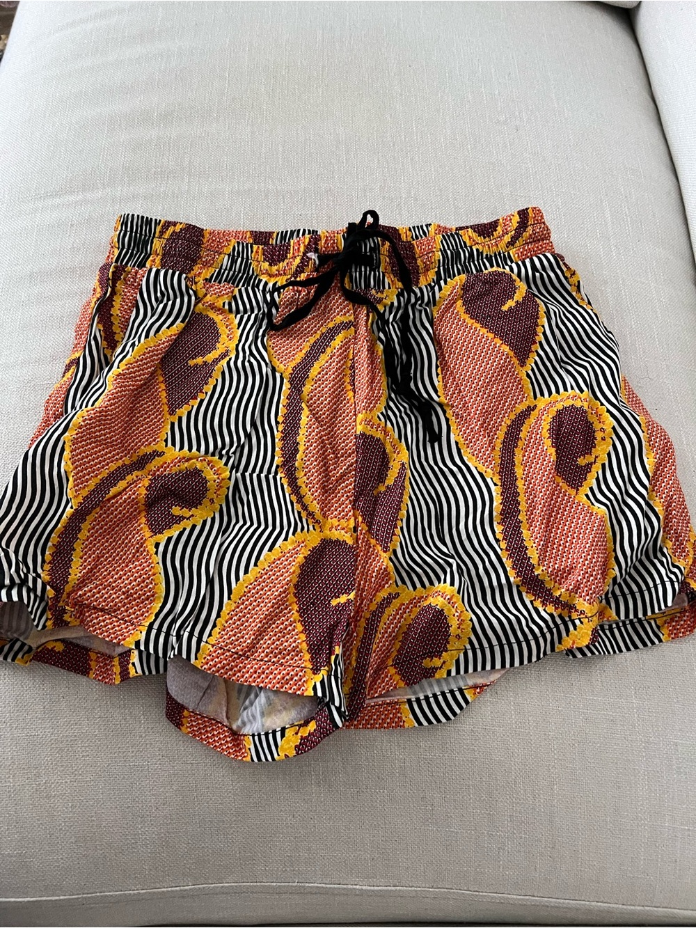 LF nwt  Black Striped Shorts with Orange & Yellow Print